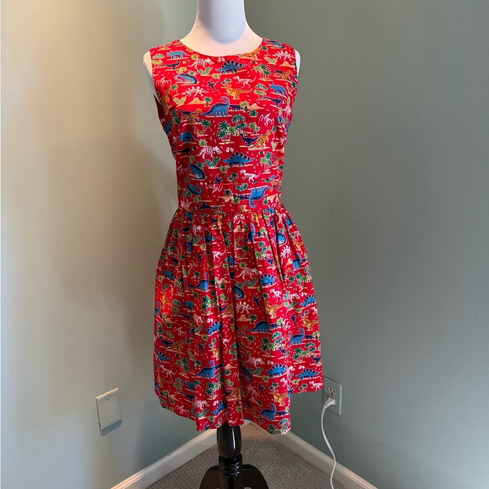 Origami Doll Red Dinosaur Print Dress